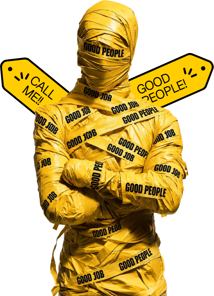 Good People bantlarına sarılı maskot