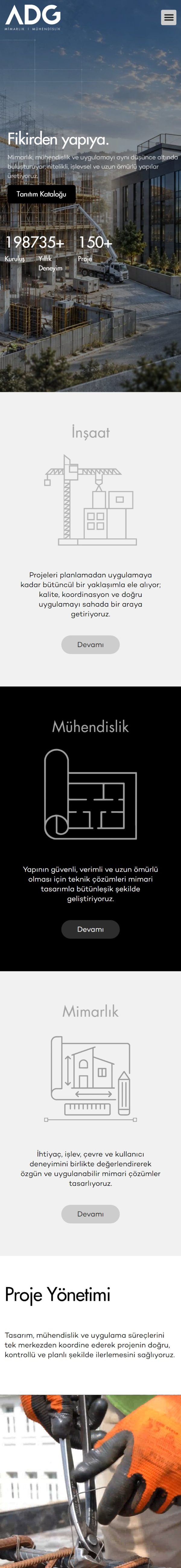 adgmimarlikmuhendislik.com web sitesi mobil görünümü