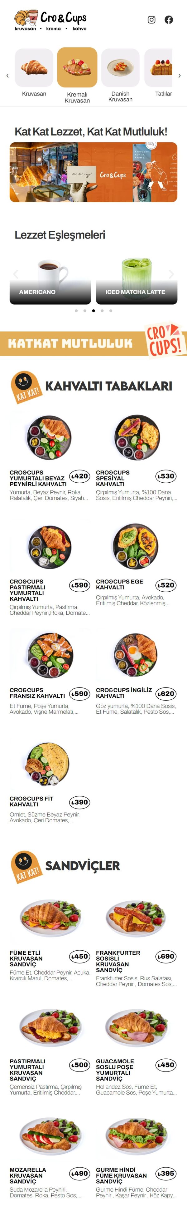 crocups.qrgood.tr QR menü telefon görünümü
