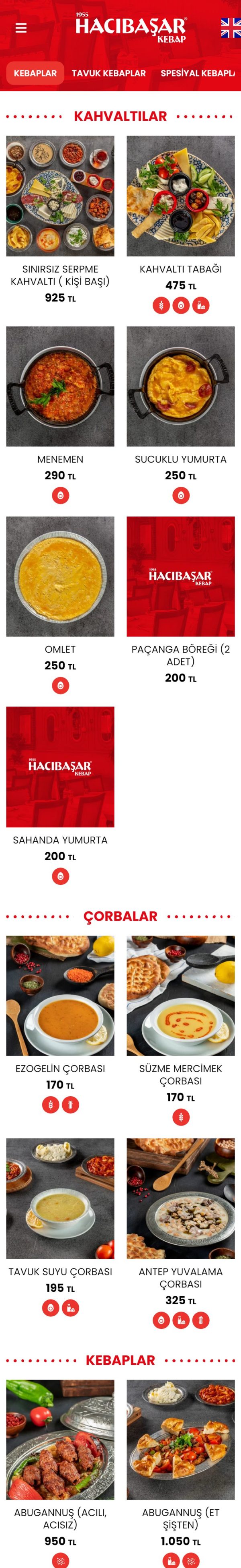 qr.hacibasar.com QR menü telefon görünümü