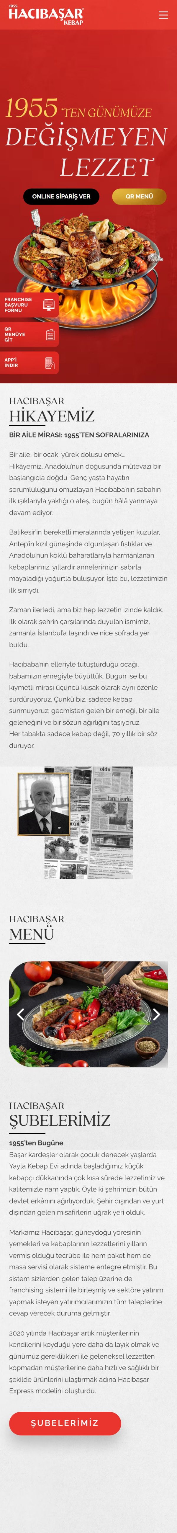 hacibasar.com web sitesi mobil görünümü