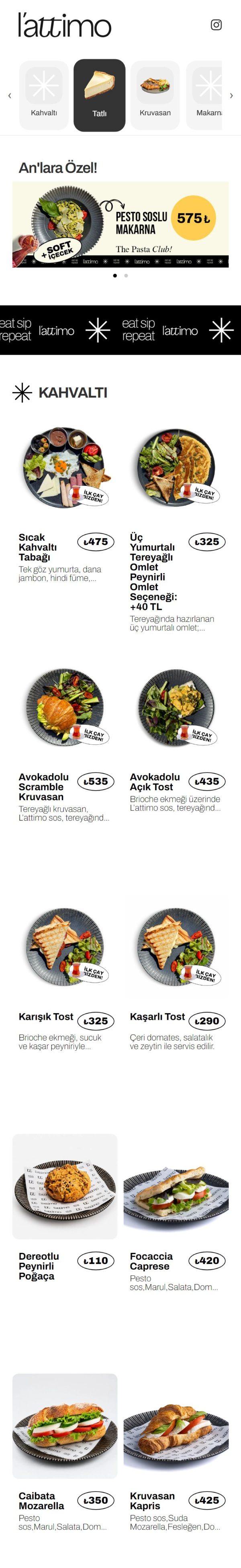 lattimo.qrgood.tr QR menü telefon görünümü